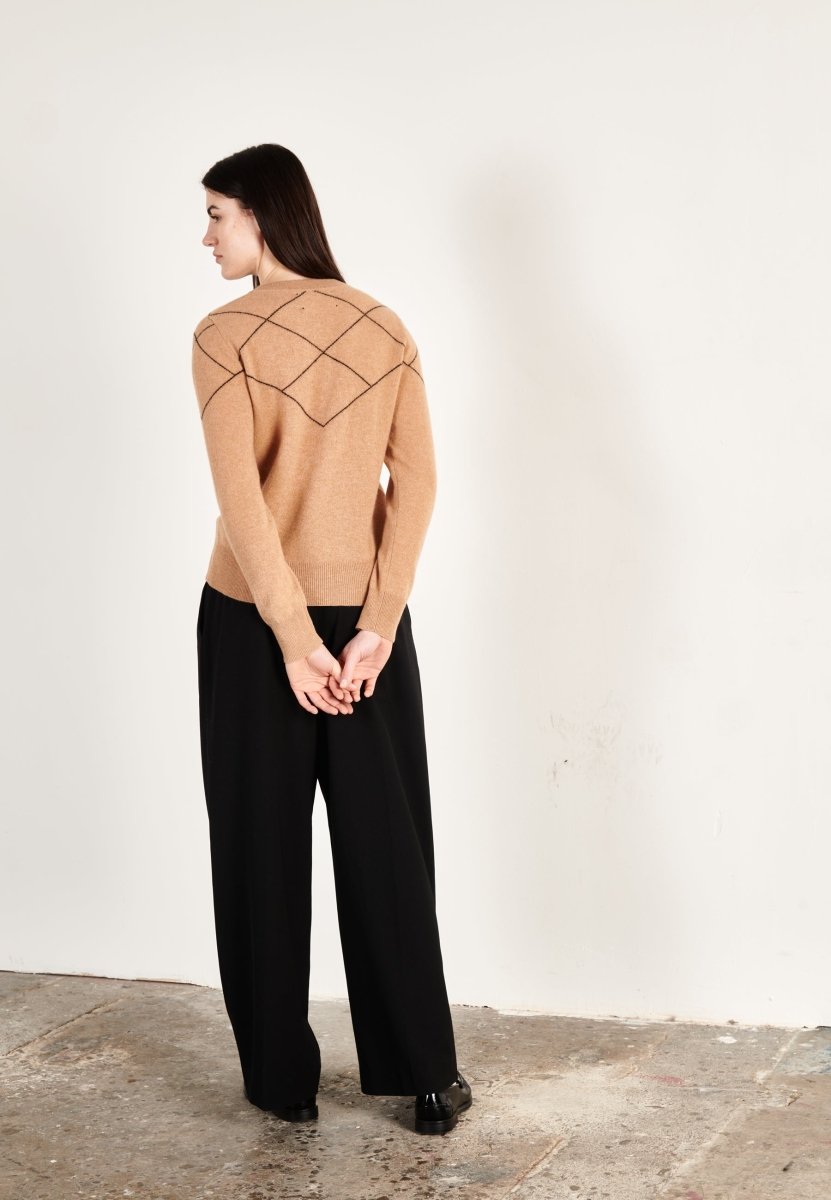 Pull col rond femme en cachemire camel clair & noir - HANA 4-3