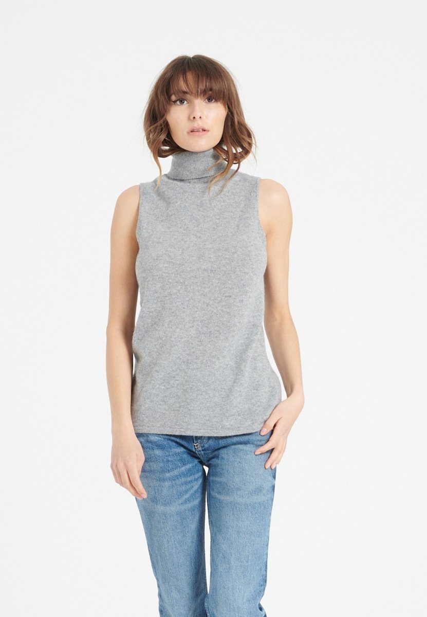 Pull col roulé sans manches femme en cachemire gris clair - LILLY 13-0