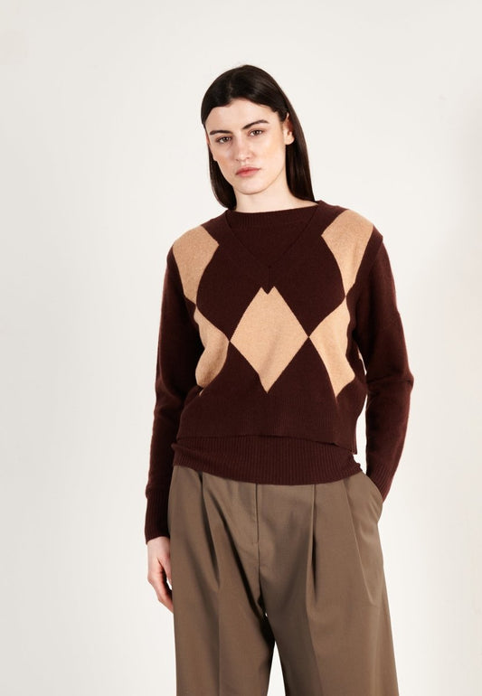 Gilet col V sans manches femme en cachemire marron & camel clair - HANA 7-0