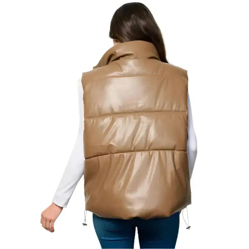 Women’s Khaki Puffer Vest-1