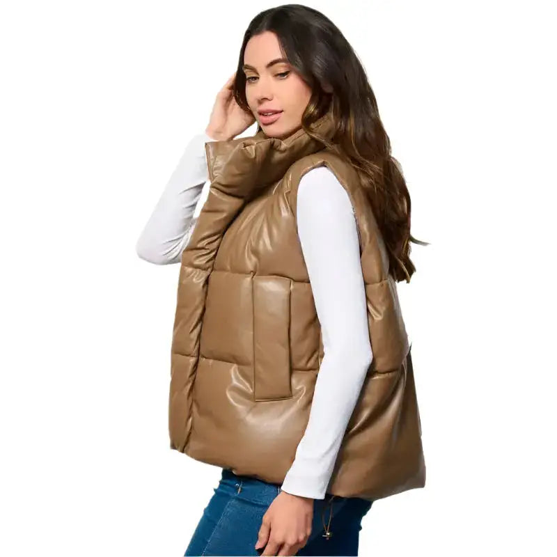 Women’s Khaki Puffer Vest-2