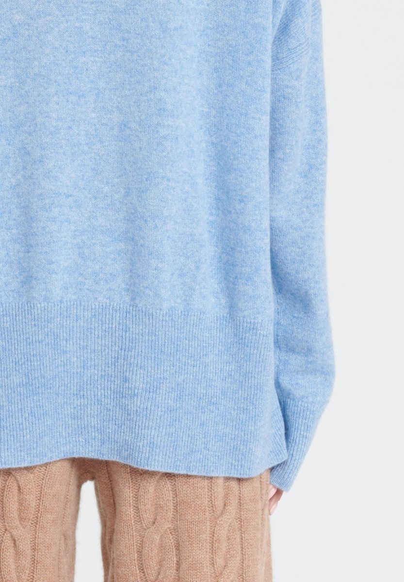 Pull col montant femme en cachemire bleu ciel - ZAYA 13-3