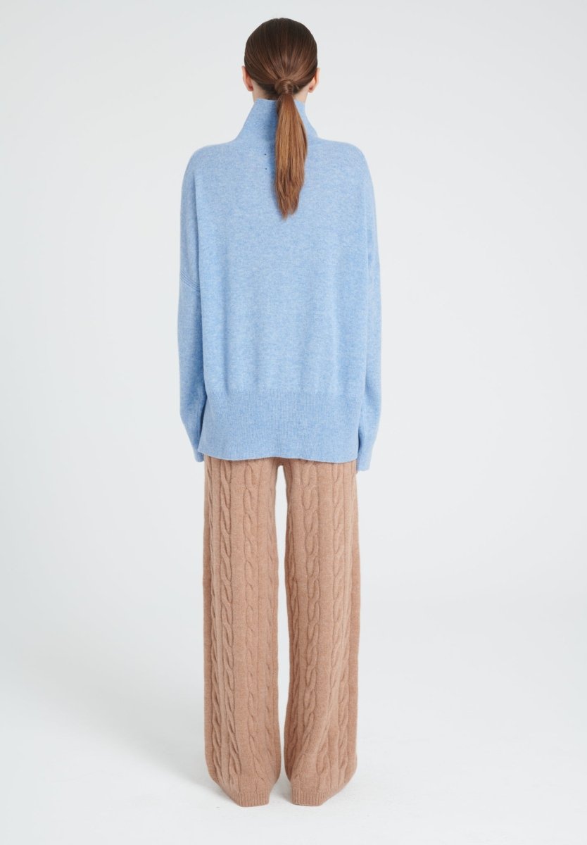 Pull col montant femme en cachemire bleu ciel - ZAYA 13-4
