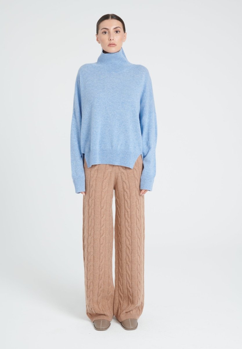 Pull col montant femme en cachemire bleu ciel - ZAYA 13-2