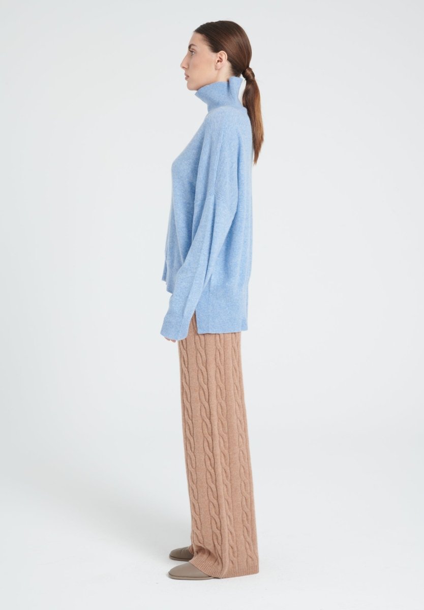 Pull col montant femme en cachemire bleu ciel - ZAYA 13-1