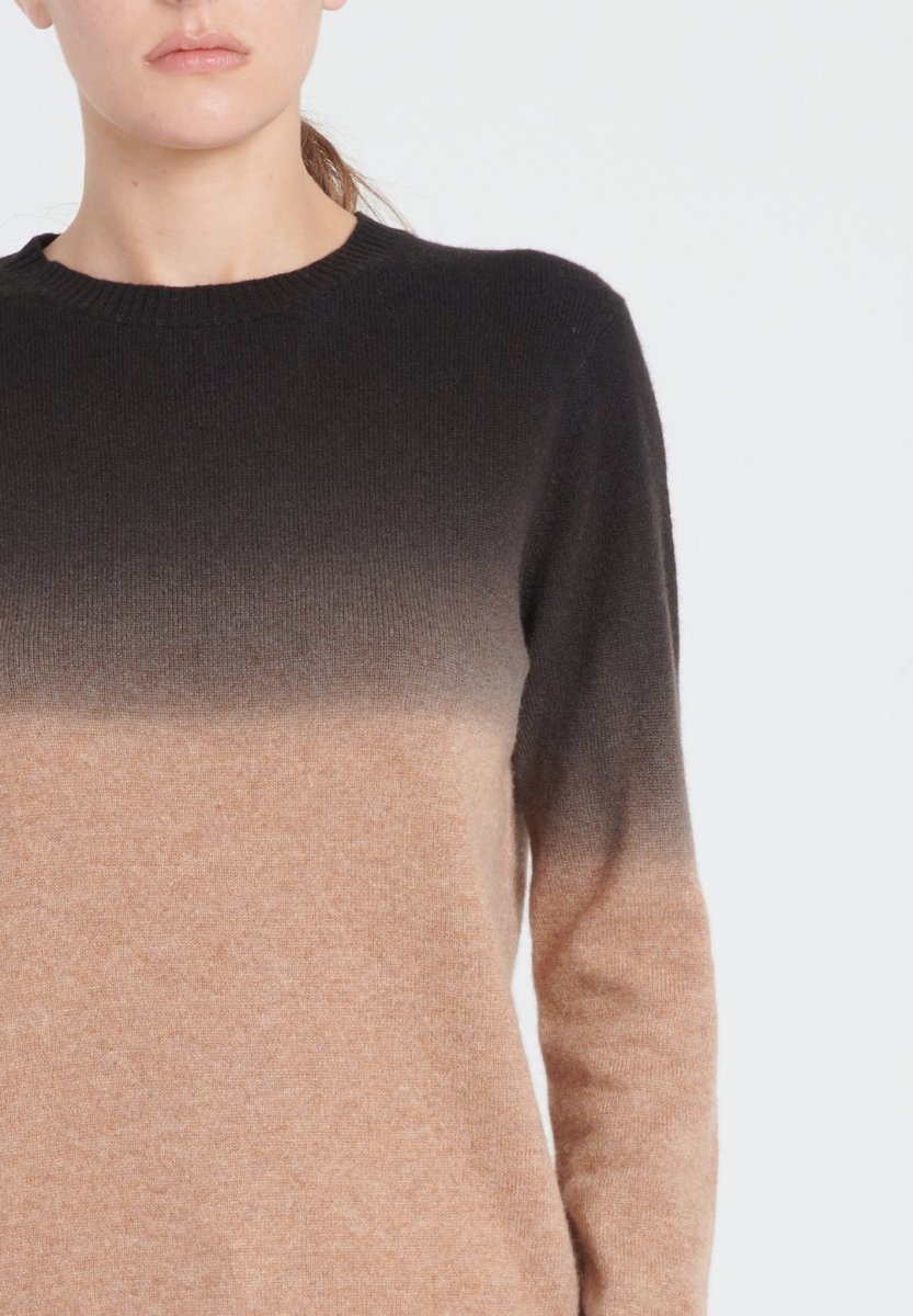 Pull col rond femme en cachemire camel tie & dye camel & noir - ZAYA 9-3